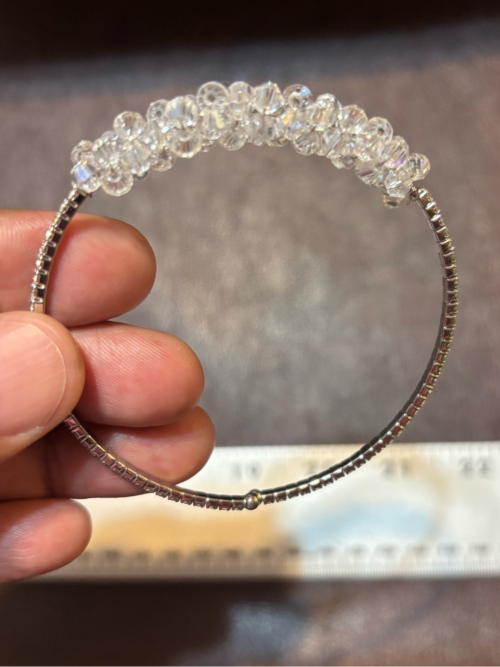 Clear Crystal Beaded Silver Bangle Vintage Estate